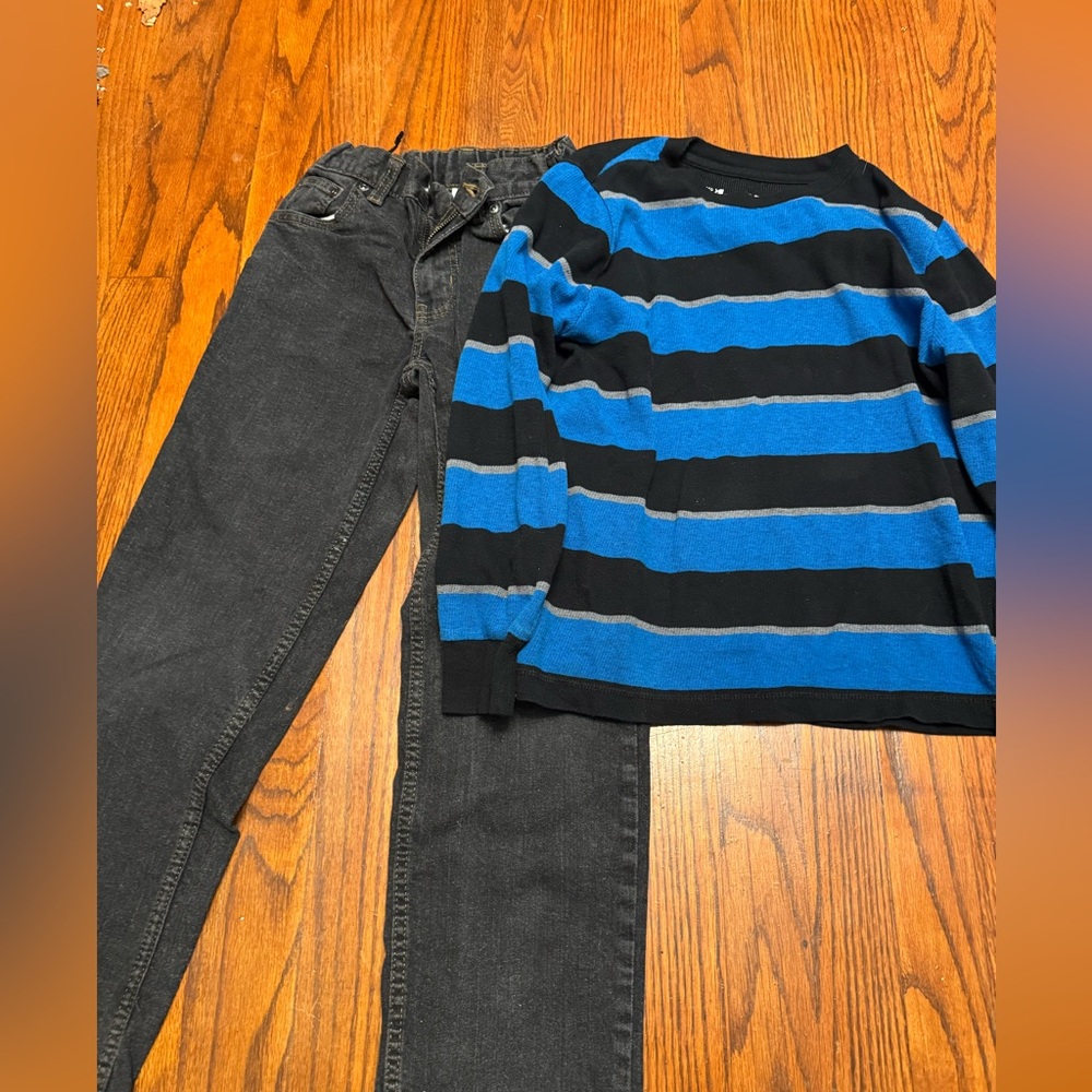 Boys Youth Size Medium M 8-10 Lot of 2: Black Pants & Tony Hawk Striped LS Shirt